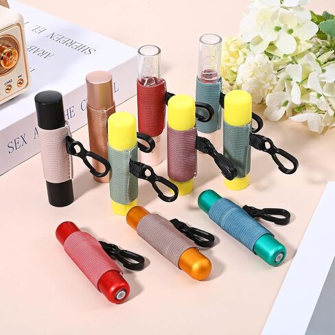 10 قطع من سلسلة مفاتيح حامل مرطب الشفاه، مشبك صغير على أكمام مرنة لأحمر الشفاه، حامل ملمع الشفاه المحمول، حامل سلسلة مفاتيح للنساء in Kuwait