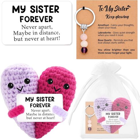 2Pcs Birthday Gifts for Sister Funny Emotional Positive Crochet Love Crystal Keychain Gift with Meaningful Message Card from Sisters Brothers My Forever Soul Sister Gifts Decor for Christmas in Kuwait