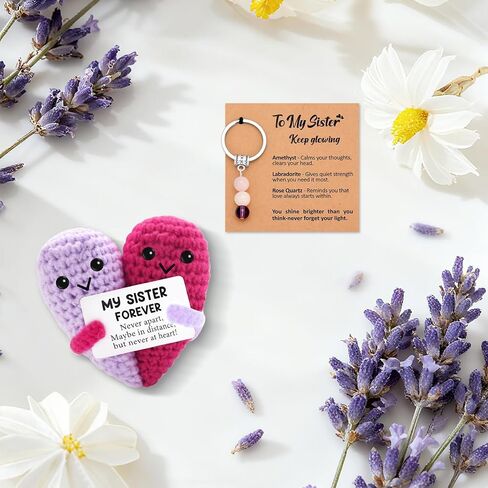2Pcs Birthday Gifts for Sister Funny Emotional Positive Crochet Love Crystal Keychain Gift with Meaningful Message Card from Sisters Brothers My Forever Soul Sister Gifts Decor for Christmas in Kuwait
