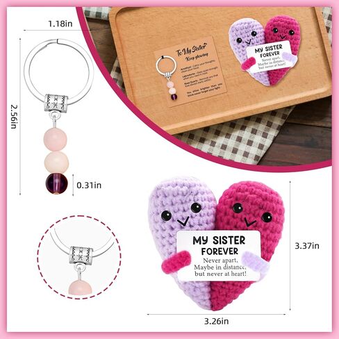 2Pcs Birthday Gifts for Sister Funny Emotional Positive Crochet Love Crystal Keychain Gift with Meaningful Message Card from Sisters Brothers My Forever Soul Sister Gifts Decor for Christmas in Kuwait