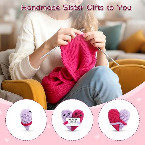 2Pcs Birthday Gifts for Sister Funny Emotional Positive Crochet Love Crystal Keychain Gift with Meaningful Message Card from Sisters Brothers My Forever Soul Sister Gifts Decor for Christmas in Kuwait