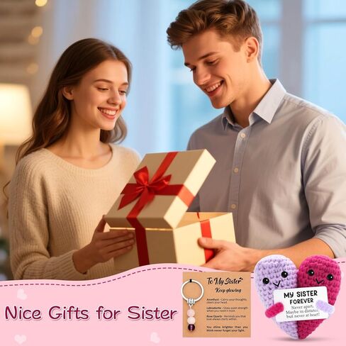 2Pcs Birthday Gifts for Sister Funny Emotional Positive Crochet Love Crystal Keychain Gift with Meaningful Message Card from Sisters Brothers My Forever Soul Sister Gifts Decor for Christmas in Kuwait