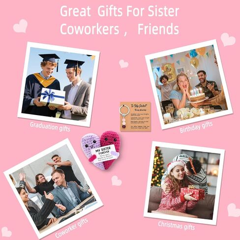 2Pcs Birthday Gifts for Sister Funny Emotional Positive Crochet Love Crystal Keychain Gift with Meaningful Message Card from Sisters Brothers My Forever Soul Sister Gifts Decor for Christmas in Kuwait