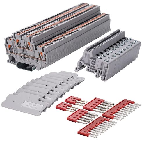 SIPUN ST2-2.5 Din Rail Terminal Block Spring Push in PT Type 2.5mm Screwless Wire Terminal 50 Pcs with Cover End Stop Jumper in Kuwait