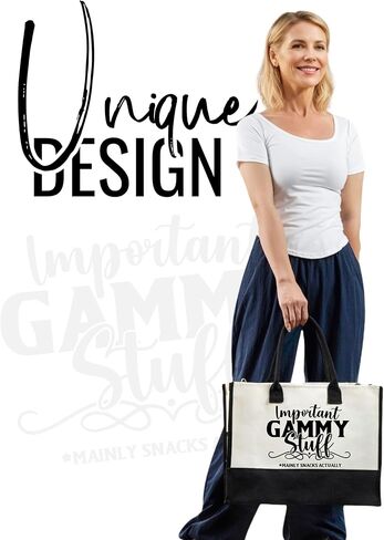 InnoBeta Gammy Gifts Canvas Tote Bag for Grandma, Important Gammy Stuff Bag with Top Zipper Closure and Shoulder Strap for Birthday, Mother's Day, Christmas in Saudi Arabia