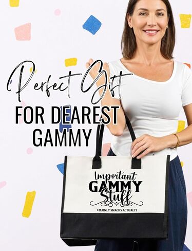 InnoBeta Gammy Gifts Canvas Tote Bag for Grandma, Important Gammy Stuff Bag with Top Zipper Closure and Shoulder Strap for Birthday, Mother's Day, Christmas in Saudi Arabia