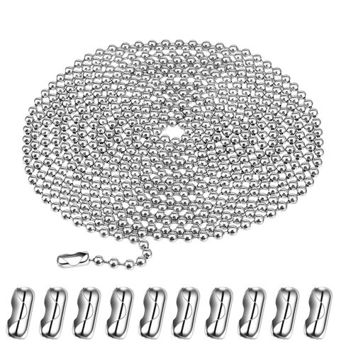 10 Feet Stainless Steel Ball Beaded Chain, 4.5mm Bead Pull Chain Extension with 10 Pieces Matching Connector Metal Ball Chains for Dog Tag, Jewelry Making Kit, DIY Crafts (Silver) in Kuwait