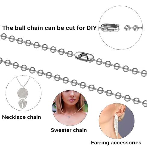 10 Feet Stainless Steel Ball Beaded Chain, 4.5mm Bead Pull Chain Extension with 10 Pieces Matching Connector Metal Ball Chains for Dog Tag, Jewelry Making Kit, DIY Crafts (Silver) in Kuwait