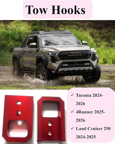 خطافات سحب لسيارة Tacoma 2024-2026/Land Cruiser 250 2024-2025/4Runner 2025-2026، خطافات سحب السيارة متوافقة مع ملحقات Toyota Tacoma/4Runner/Land Cruiser 250 (أحمر) in Kuwait