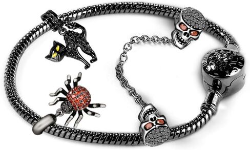 GNOCE Charms Bracelet Sterling Silver Black Plated Snake Chain With 2 Charms 1 Bracelet 1 Safety Chain Because Of You Basic Charm Bracelet with Clasp Jewelry Gift for Women Mens in Saudi Arabia
