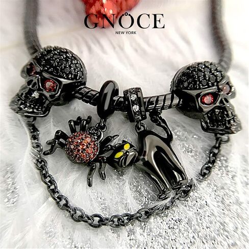 GNOCE Charms Bracelet Sterling Silver Black Plated Snake Chain With 2 Charms 1 Bracelet 1 Safety Chain Because Of You Basic Charm Bracelet with Clasp Jewelry Gift for Women Mens in Saudi Arabia