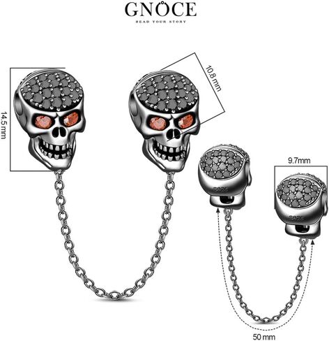 GNOCE Charms Bracelet Sterling Silver Black Plated Snake Chain With 2 Charms 1 Bracelet 1 Safety Chain Because Of You Basic Charm Bracelet with Clasp Jewelry Gift for Women Mens in Saudi Arabia