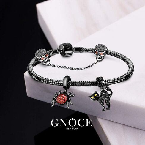 GNOCE Charms Bracelet Sterling Silver Black Plated Snake Chain With 2 Charms 1 Bracelet 1 Safety Chain Because Of You Basic Charm Bracelet with Clasp Jewelry Gift for Women Mens in Saudi Arabia