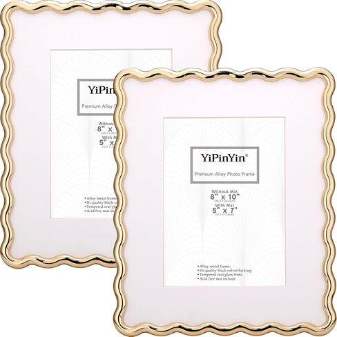 2 حزمة من إطارات الصور الذهبية مقاس 8x10 بوصة مع حصيرة خالية من الأحماض مقاس 5x7 بوصة، إطارات صور عالية الجودة من سبائك الزنك شديدة التحمل مع تصميم مموج، ظهر مخملي، لعرض سطح المكتب والتعليق على الحائط in Kuwait
