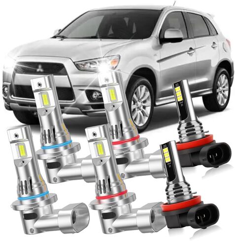 مجموعة مصابيح LED 9005-9006-H11 لميتسوبيشي أوتلاندر 2007-2013-9005 شعاع منخفض وشعاع عالٍ 9006، مصابيح ضباب H11، 6000 كلفن أبيض، Canbus جاهز مع مروحة مدمجة، عمر 50,000 ساعة، حزمة من 6 in Kuwait