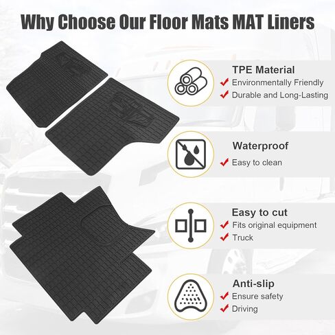 Floor Mats for Freightliner Cascadia 113 115 2008-2020 | Heavy Duty All-Weather Rubber Floor Liners | 3PCS Set Cargo Guard | Custom Fit Truck Accessories in Kuwait