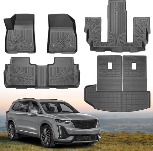 Floor Mats & Cargo Liner for 2020-2024 Cadillac XT6 6 Seats Custom Fit All Weather TPE Floor Liners for Cadillac XT6 Full Set Car Liner Accessories 1st, 2nd and 3rd Row and Trunk with Backrest Mats in Kuwait