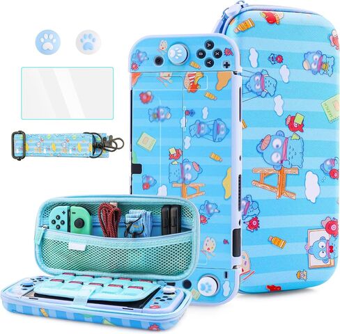 Hypercase Cute Switch OLED OLED CARTING KIT للأميرة ، مع حقيبة حقيبة سفر من الوردي المتبسلة ، وحماية الشاشة ، وداحة الشاشة ، و 2 كاواي. in Kuwait