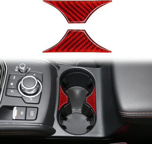 Carbon Fiber Center Console Cup Holder Frame Panel Cover Trim Compatible with Mazda CX-5 2017 2018 2019 2020 2021 2022 Interior Accessory Red (2Pcs) in Kuwait