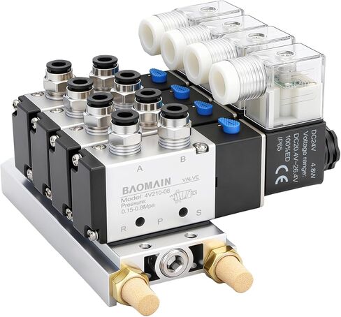 Baomain 4 Integrated Solenoid Valve 4V210-08 DC 24V Single Head 2 Position 5 Way with Base Muffler Quick Fittings Set in Kuwait