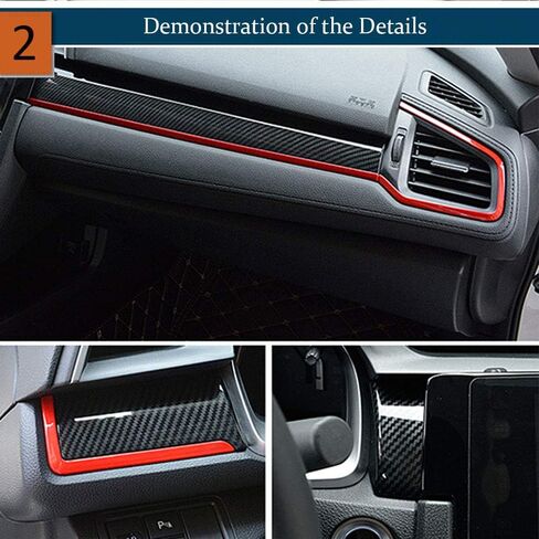 for Honda 10th Civic 2016 2017 2018 2019 2020 2021 ABS Engineering Plastics,Carbon Fiber Print Interior Center Consoles Instrument Panel Dashboard Trims Air Outlet Cover Accessories 9Pcs (RED) in Saudi Arabia