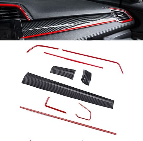 for Honda 10th Civic 2016 2017 2018 2019 2020 2021 ABS Engineering Plastics,Carbon Fiber Print Interior Center Consoles Instrument Panel Dashboard Trims Air Outlet Cover Accessories 9Pcs (RED) in Saudi Arabia