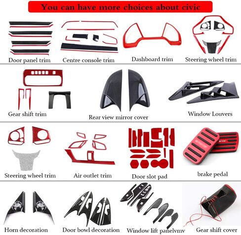 for Honda 10th Civic 2016 2017 2018 2019 2020 2021 ABS Engineering Plastics,Carbon Fiber Print Interior Center Consoles Instrument Panel Dashboard Trims Air Outlet Cover Accessories 9Pcs (RED) in Saudi Arabia