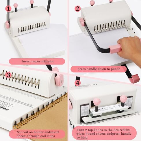 آلة تجليد الكتب Vagbstu Cinch، آلة تجليد حلزونية 2:1 مع مسطرة منزلق متوافقة مع الأسلاك أو الملفات الحلزونية، سعة 20 ورقة دائرية لأجهزة الكمبيوتر المحمولة والألبومات والمجلات والتقويمات in Kuwait
