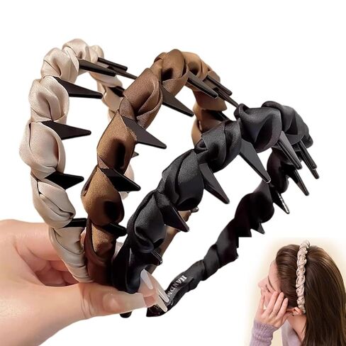 Vintage High Skull Reversible Headband with Teeth, Fashion High Cranium Headbands, Non-slip Decorative Accessories for Women (A (Black,Green, khaki), L) in Kuwait