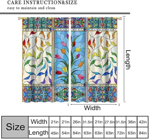 Abstract Stained Glass Curtains, Flowers Swirls Stained Glass Style Window Print Vintage Window Treatments, Rod Pocket Thermal Insulated Drapes for Bedroom Living Room, 42" W X 45" L【Decor】 in Kuwait