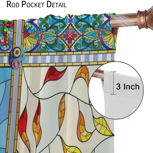 Abstract Stained Glass Curtains, Flowers Swirls Stained Glass Style Window Print Vintage Window Treatments, Rod Pocket Thermal Insulated Drapes for Bedroom Living Room, 42" W X 45" L【Decor】 in Kuwait