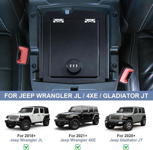صندوق أمان بقفل وحدة التحكم المركزية متوافق مع Jeep Wrangler JL 4XE 2018-2025 لملحقات Gladiator JT الداخلية ومسند الذراع ودرج منظم الأمان مع كلمة مرور مجمعة مكونة من 3 أرقام in Kuwait