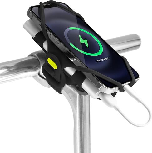 BONE Bike Tie Pro Pack 1, Bike Cell Phone + Charger Mount for Stem, Scratch-Free Silicone Holder, Universal Cycling Phone + Power Bank Holder Compatible with Most Smartphones (Black - 2-in-1 Mount) in Saudi Arabia