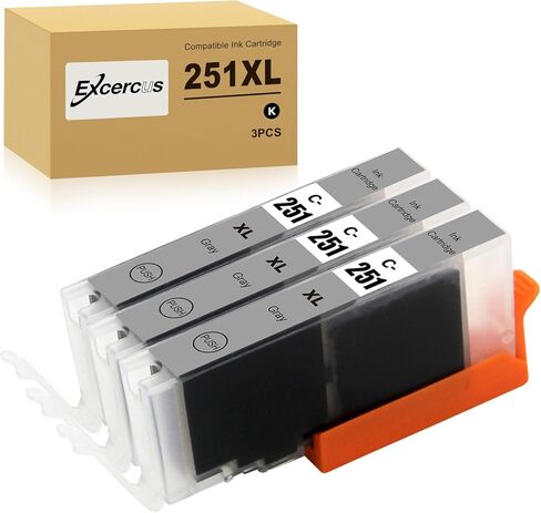 خرطوشة حبر بديلة متوافقة مع Canon CLI-251 GY Gray CLI-251GY XL خرطوشة حبر رمادية تعمل لطابعات Canon IP8720 MG6320 MG7120 MG7520 (3 عبوات) in Kuwait