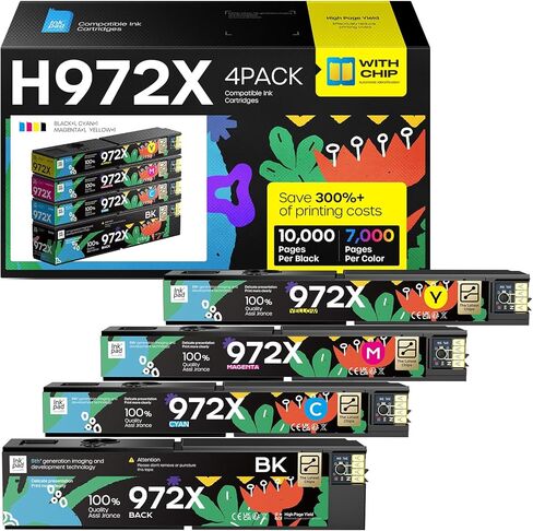 972X Ink Cartridge Compatible with 972-X 972X Replacement for PageWide Pro 452dw 452dn PageWide Pro Multifunction 477dw 477dn 577dw 577z Printer (4 Pack, Bk/C/M/Y) in Kuwait