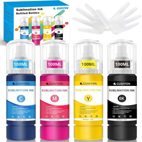 Sublimation Ink for Eco Tank ET2400 ET-2800 ET2720 ET2760 ET2750 ET4800 ET-2803 ET-2850 Printers Heat Press Transfer on T-Shirt Custom Mug, (4x100ml BK C M Y) in Kuwait