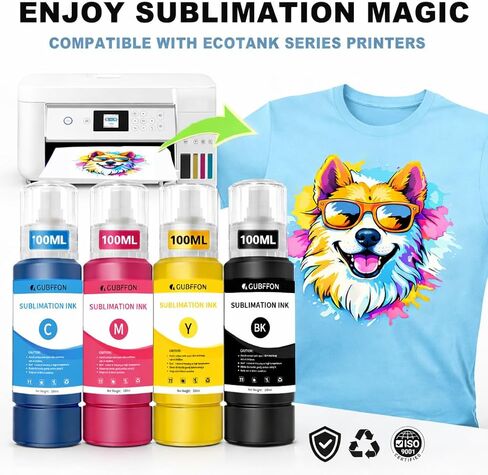 Sublimation Ink for Eco Tank ET2400 ET-2800 ET2720 ET2760 ET2750 ET4800 ET-2803 ET-2850 Printers Heat Press Transfer on T-Shirt Custom Mug, (4x100ml BK C M Y) in Kuwait