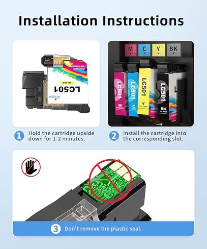 خراطيش حبر LC501 LC501XL عالية الإنتاجية متوافقة مع حبر Brother LC501 LC-501 LC 501 يعمل مع حبر الطابعة Brother MFC-J1360DW MFC J1360DW MFC-J1410DW MFC-J1260W (أسود سماوي أرجواني أصفر، 4 عبوات) in Kuwait