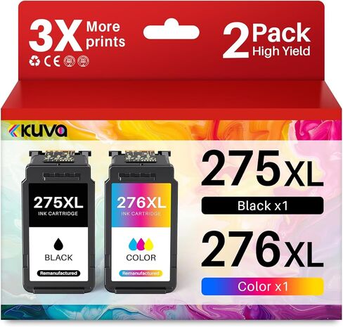 خرطوشة حبر Kuva 275xl 276xl بديلة لحبر Canon 275 276 XL PGI275 CLI276 PG-275 CL-276 XL لطابعة Pixma TS3500 TS3522 TS3520 TR4700 TR4720 TR4722 (عبوة من قطعتين بلون أسود) in Kuwait