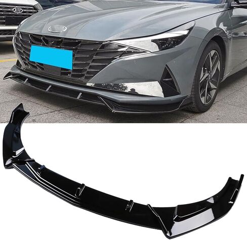 حافة مصد أمامي جديدة متوافقة مع Hyundai Elantra Limited SE SEL 2021 2022 2023 4 أبواب سيدان طقم الجسم - سبويلر أمامي رياضي أسود لامع 3 قطع in Kuwait