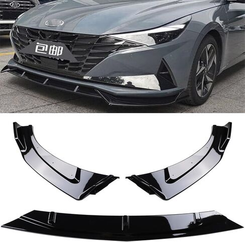 حافة مصد أمامي جديدة متوافقة مع Hyundai Elantra Limited SE SEL 2021 2022 2023 4 أبواب سيدان طقم الجسم - سبويلر أمامي رياضي أسود لامع 3 قطع in Kuwait