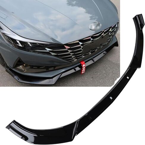 حافة مصد أمامي جديدة متوافقة مع Hyundai Elantra Limited SE SEL 2021 2022 2023 4 أبواب سيدان طقم الجسم - سبويلر أمامي رياضي أسود لامع 3 قطع in Kuwait