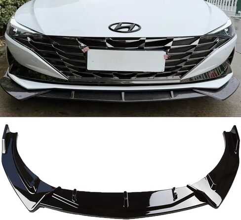 حافة مصد أمامي جديدة متوافقة مع Hyundai Elantra Limited SE SEL 2021 2022 2023 4 أبواب سيدان طقم الجسم - سبويلر أمامي رياضي أسود لامع 3 قطع in Kuwait