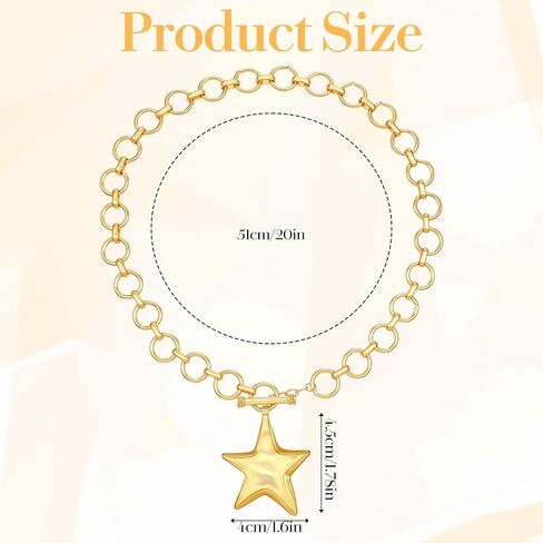 Chunky Gold Star Necklace, Hammered Statement Star Pendant Gold Chain Necklaces with Thick Chain Vintage Bold Jewelry for Women Adjustable Trendy Gifts for Women in Kuwait
