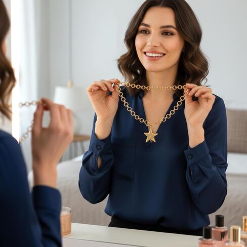 Chunky Gold Star Necklace, Hammered Statement Star Pendant Gold Chain Necklaces with Thick Chain Vintage Bold Jewelry for Women Adjustable Trendy Gifts for Women in Kuwait