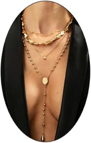 Layered Dainty Gold Lariat Necklace for Women,Vintage Teardrop Beaded Statement Y Pendant Necklace,Trendy Sweater Chain Jewelry Gift Accessories in Saudi Arabia