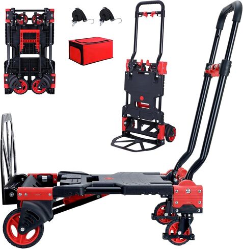 2 in 1 Hand Truck Dolly Foldable with Basket,Hand Truck Foldable with Retractable Handle,330LBS Capacity Folding Hand Cart,Dolly Cart with Wheels,Portable Dolly Hand Truck for Moving in Kuwait