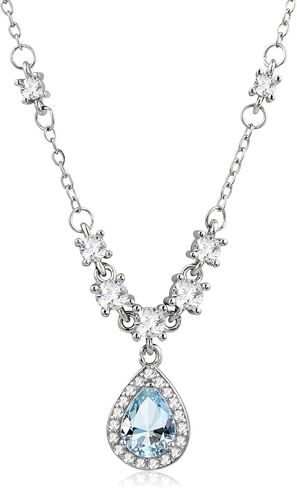 Silver Aquamarine Light Blue Teardrop Pendant Birthstone Crystal Adjustable Necklace Chain Cubic Zirconia Thin Necklace for Women in Kuwait