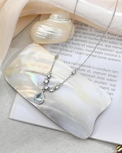 Silver Aquamarine Light Blue Teardrop Pendant Birthstone Crystal Adjustable Necklace Chain Cubic Zirconia Thin Necklace for Women in Kuwait