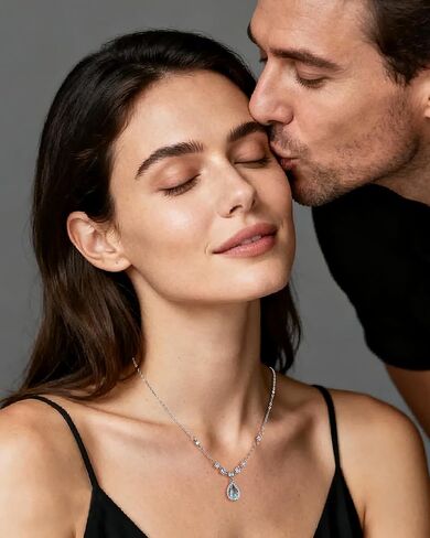 Silver Aquamarine Light Blue Teardrop Pendant Birthstone Crystal Adjustable Necklace Chain Cubic Zirconia Thin Necklace for Women in Kuwait